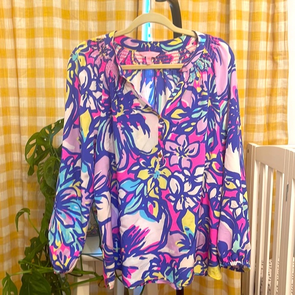 Chemisier En Soie Lilly Pulitzer Colby - Couleur Rose Avec Imprimé Arc-en-ciel - Taille XXS